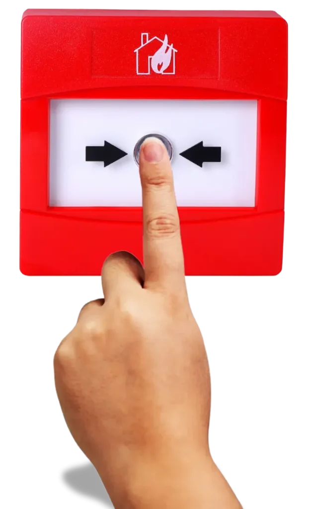 Person pressing Agni Veiga series intelligent addressable manual call point to activate fire alarm